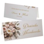 winietki na stół wesele bukiet różowe kwiaty