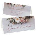 winietki na stół wesele bukiet różowe kwiaty