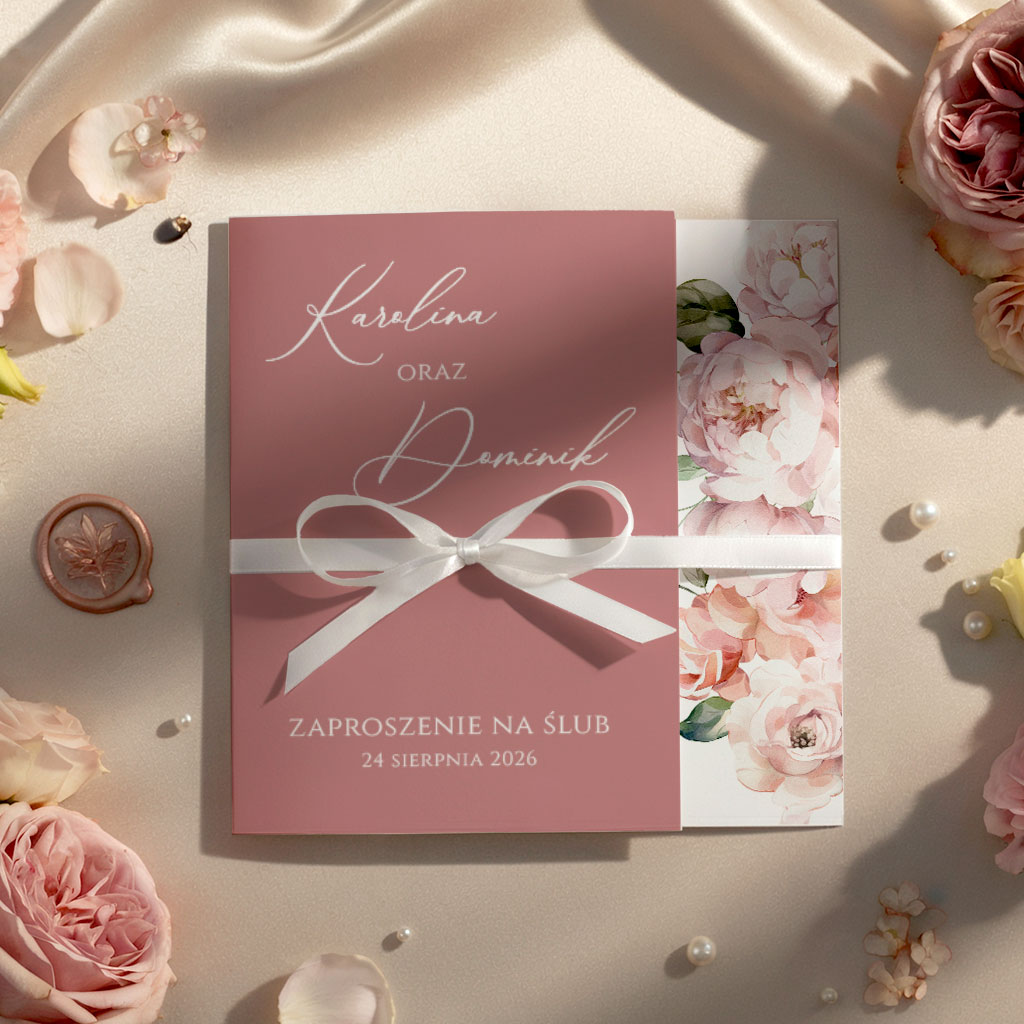 zaproszenia-slubne-skladane-na-3-rozowe-bezowe-Wera2-pop-wizuFRONT-2 Zaproszenia ślubne ze wstążką
