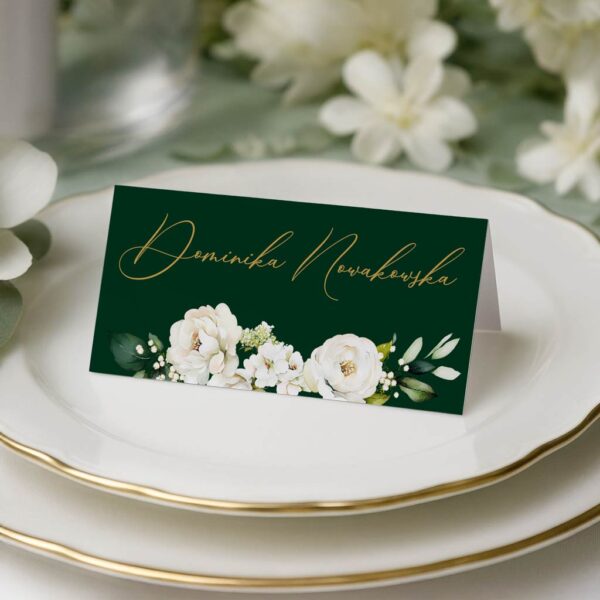 Winietki na stół weselny ciemne zielone tło