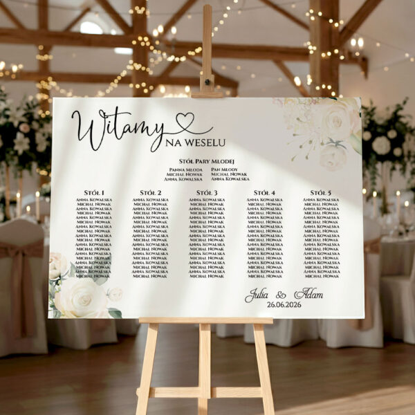 Tablica z usadzenie gości poziomo