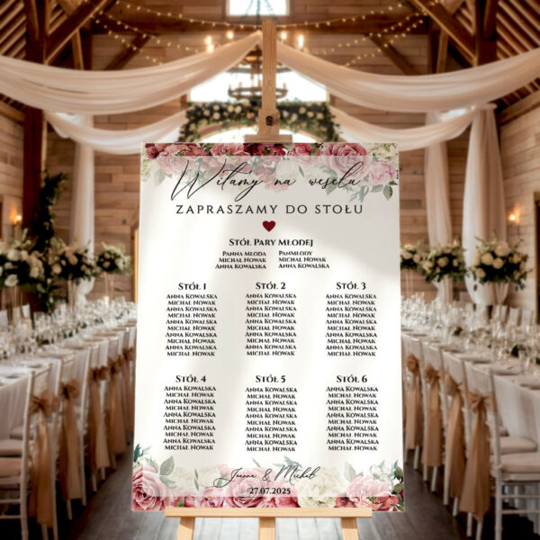 Tablica z usadzeniem gości wesele