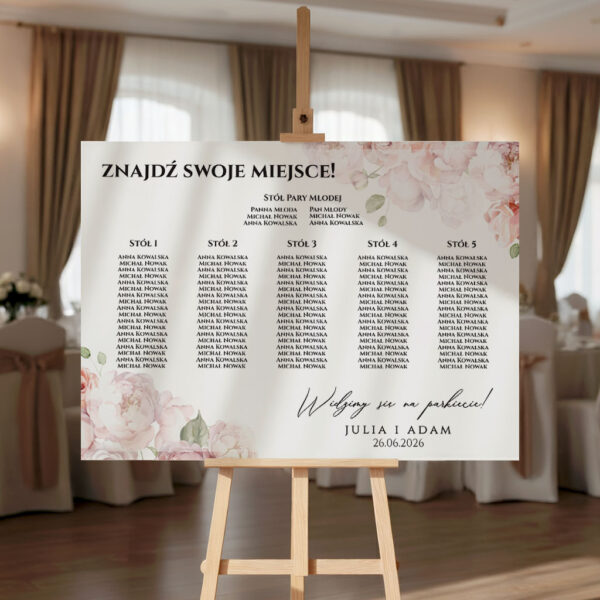 Tablica z usadzeniem gości. Plan stołów