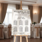 Tablica z usadzeniem gości wesele. Plan stołów