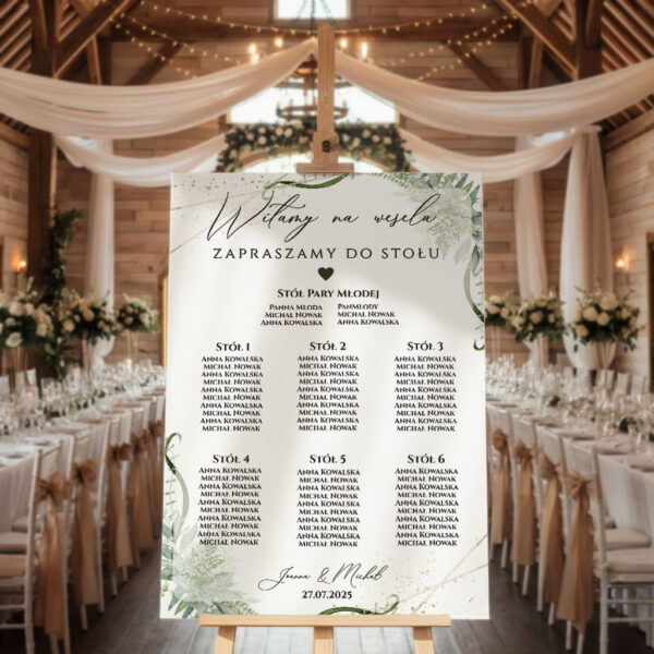 Tablica z usadzeniem gości wesele